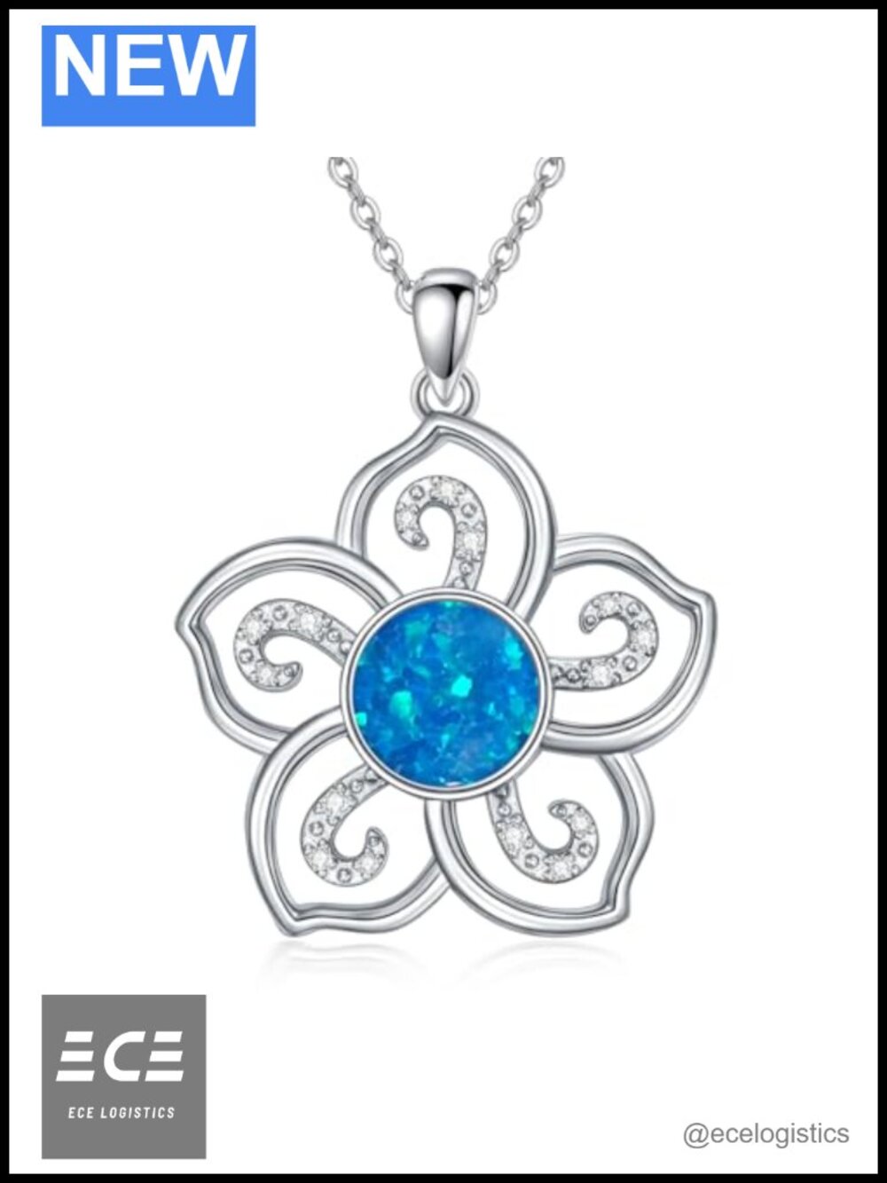 925 Sterling Silver Flower Animal Pendant Necklace Opal Adjustable